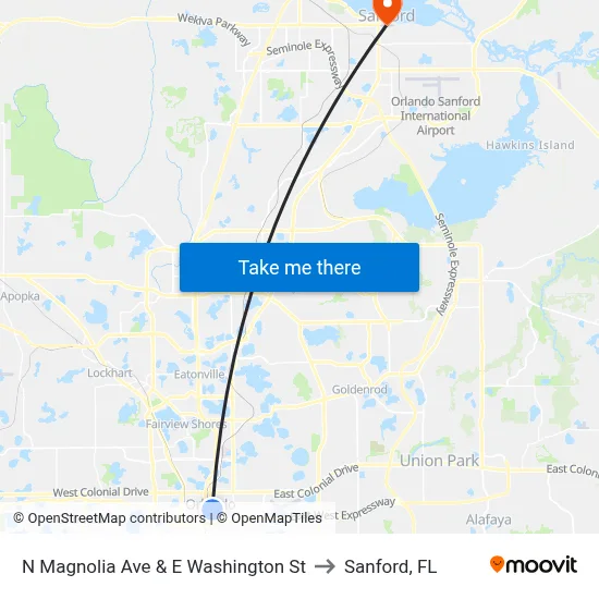 N Magnolia Ave & E Washington St to Sanford, FL map