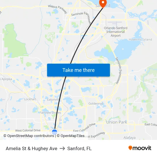Amelia St & Hughey Ave to Sanford, FL map