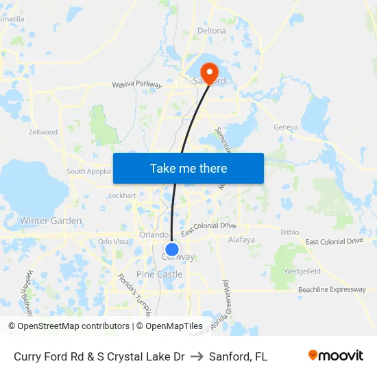Curry Ford Rd & S Crystal Lake Dr to Sanford, FL map