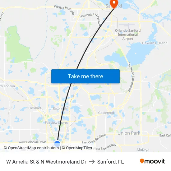 W Amelia St & N Westmoreland Dr to Sanford, FL map