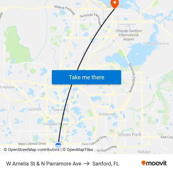 W Amelia St & N Parramore Ave to Sanford, FL map