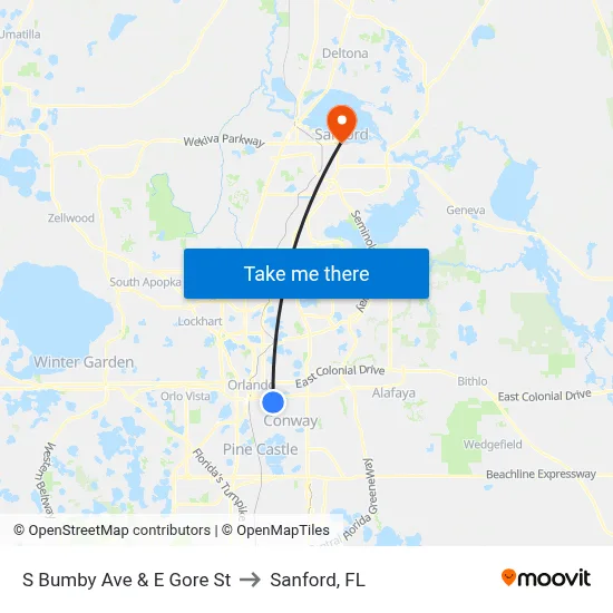 S Bumby Ave & E Gore St to Sanford, FL map