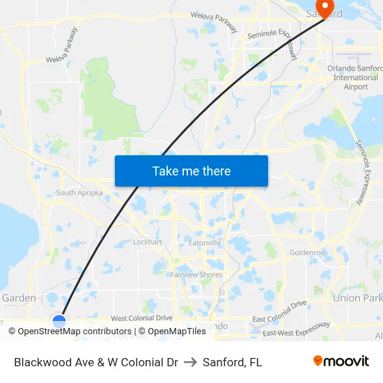 Blackwood Ave & W Colonial Dr to Sanford, FL map