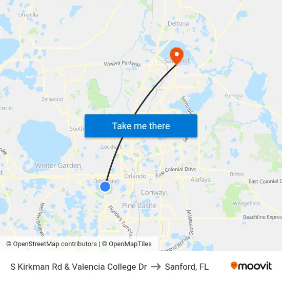 S Kirkman Rd & Valencia College Dr to Sanford, FL map