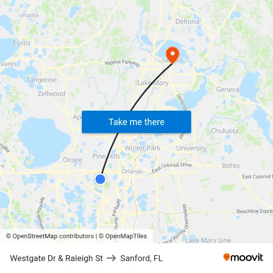 Westgate Dr & Raleigh St to Sanford, FL map