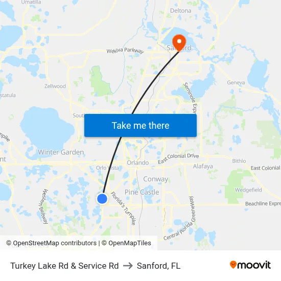 Turkey Lake Rd & Service Rd to Sanford, FL map