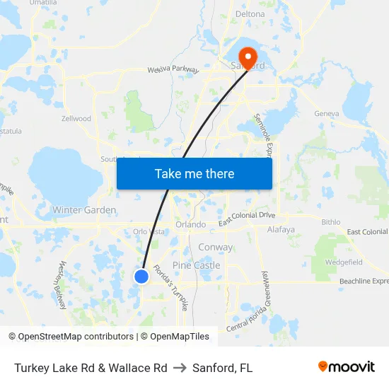 Turkey Lake Rd & Wallace Rd to Sanford, FL map
