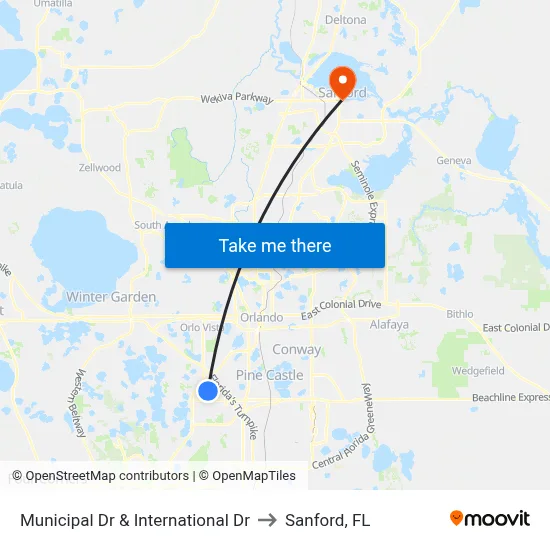 Municipal Dr & International Dr to Sanford, FL map
