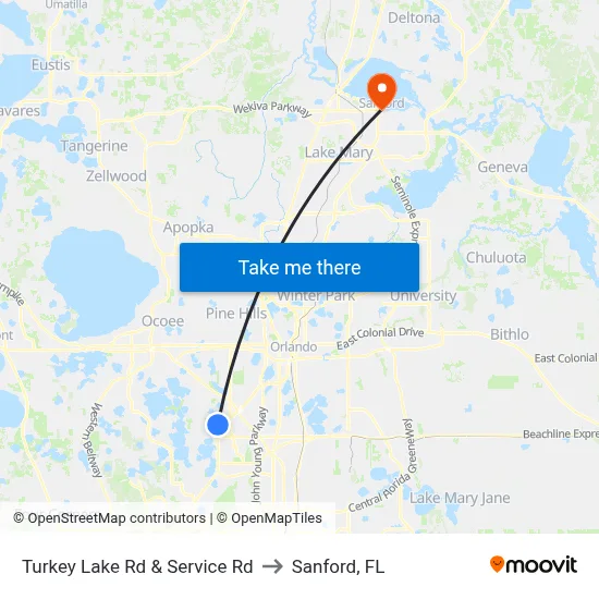 Turkey Lake Rd & Service Rd to Sanford, FL map