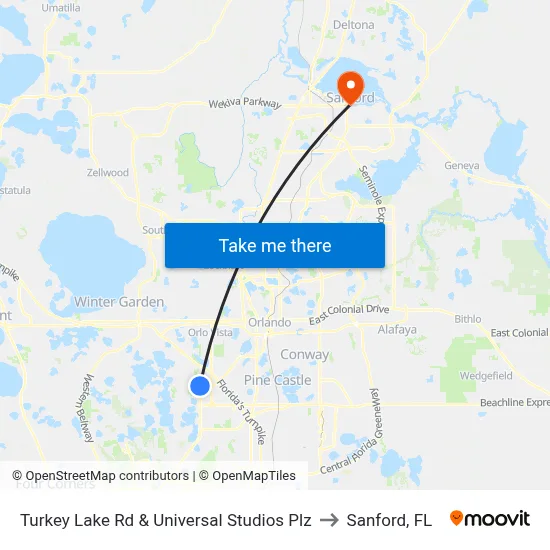 Turkey Lake Rd & Universal Studios Plz to Sanford, FL map