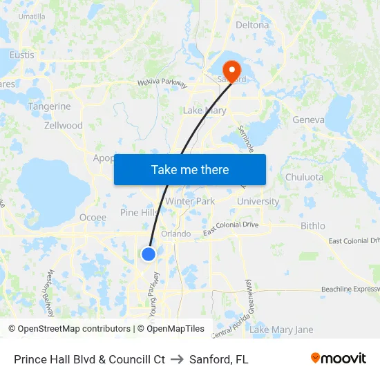 Prince Hall Blvd & Councill Ct to Sanford, FL map