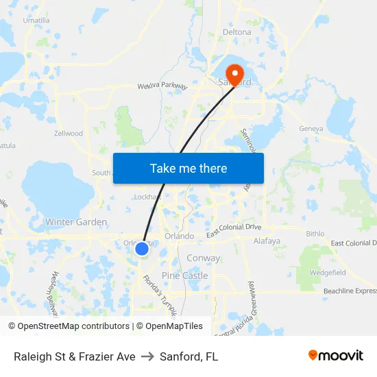 Raleigh St & Frazier Ave to Sanford, FL map