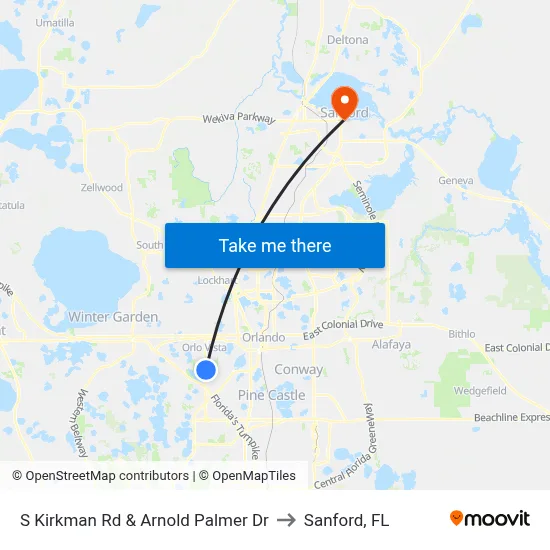 S Kirkman Rd & Arnold Palmer Dr to Sanford, FL map