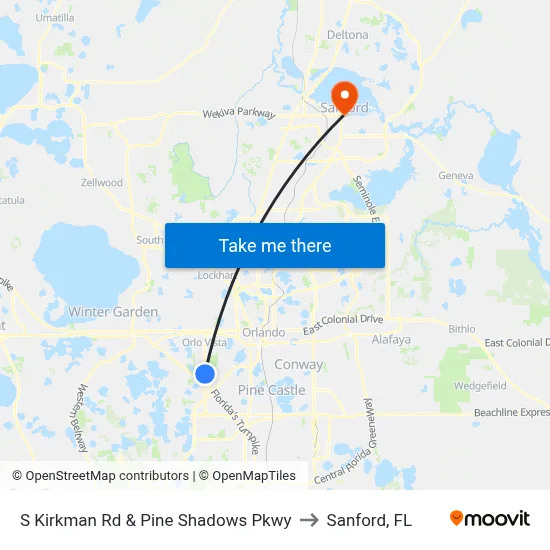 S Kirkman Rd & Pine Shadows Pkwy to Sanford, FL map