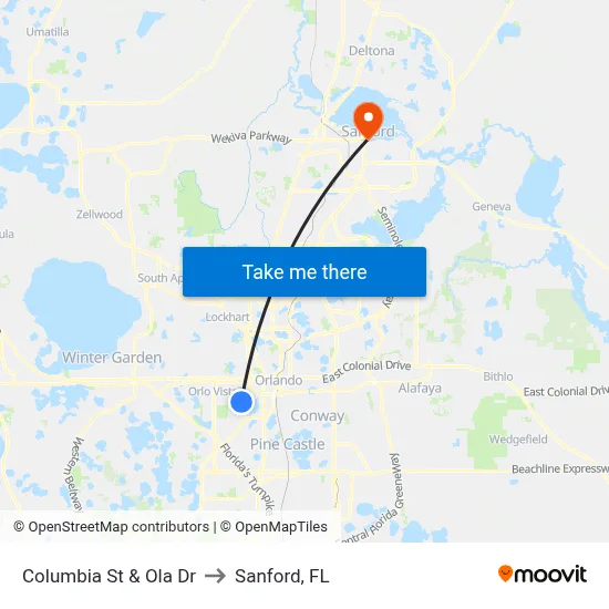 Columbia St & Ola Dr to Sanford, FL map