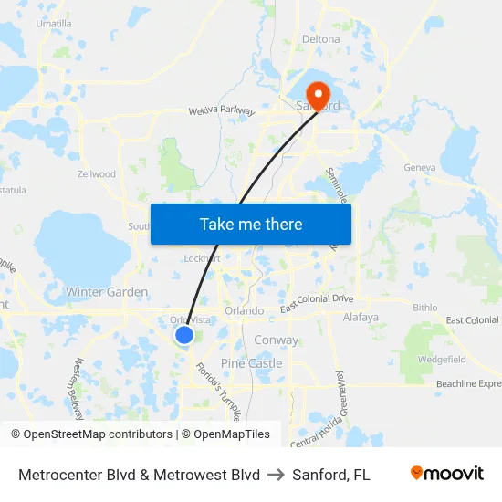 Metrocenter Blvd & Metrowest Blvd to Sanford, FL map