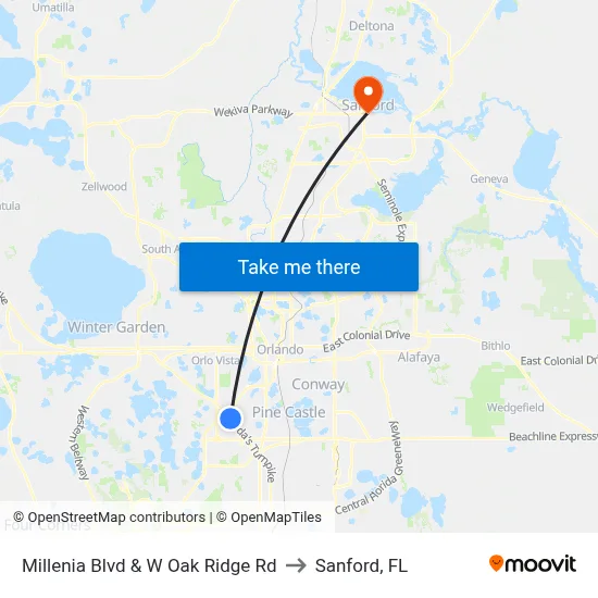 Millenia Blvd & W Oak Ridge Rd to Sanford, FL map