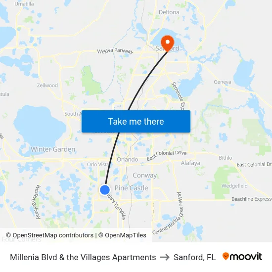 Millenia Blvd & the Villages Apartments to Sanford, FL map