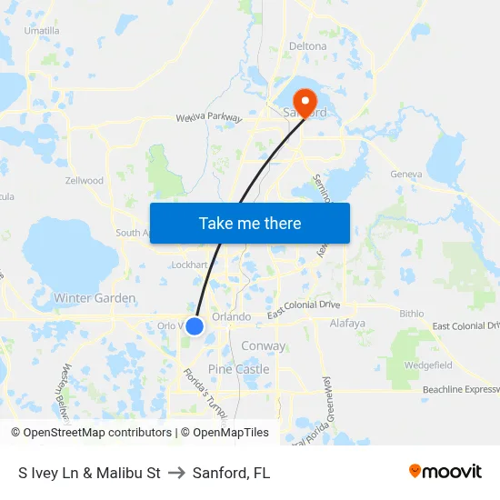 S Ivey Ln & Malibu St to Sanford, FL map