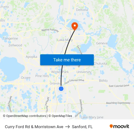 Curry Ford Rd & Morristown Ave to Sanford, FL map