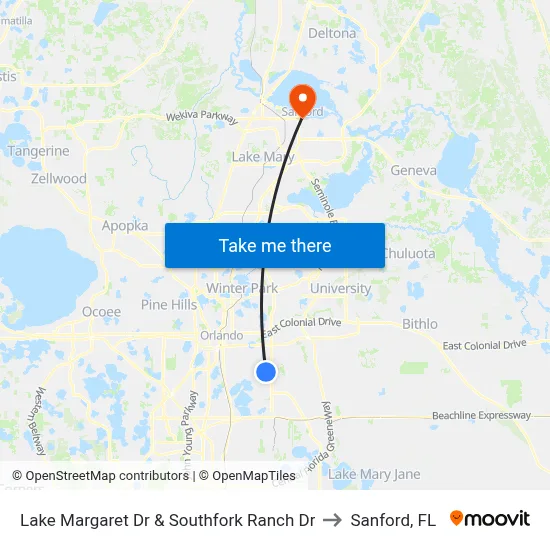 Lake Margaret Dr & Southfork Ranch Dr to Sanford, FL map
