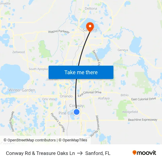 Conway Rd & Treasure Oaks Ln to Sanford, FL map