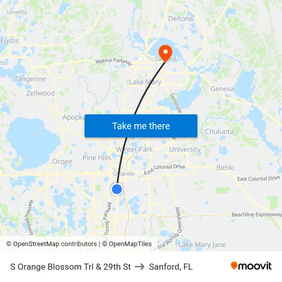 S Orange Blossom Trl & 29th St to Sanford, FL map