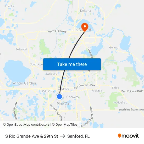S Rio Grande Ave & 29th St to Sanford, FL map