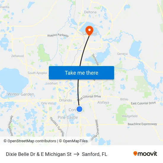 Dixie Belle Dr & E Michigan St to Sanford, FL map