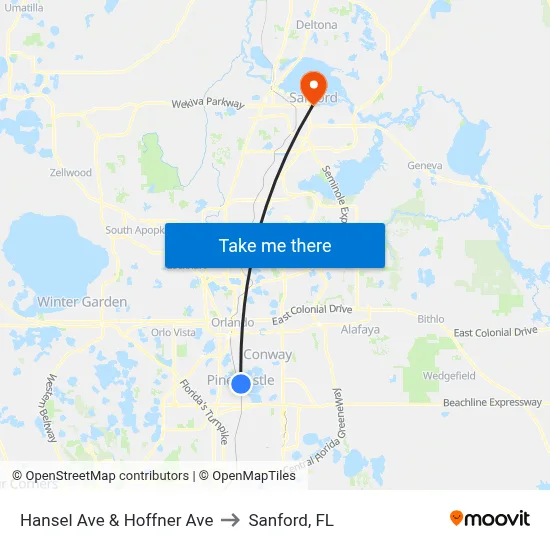 Hansel Ave & Hoffner Ave to Sanford, FL map