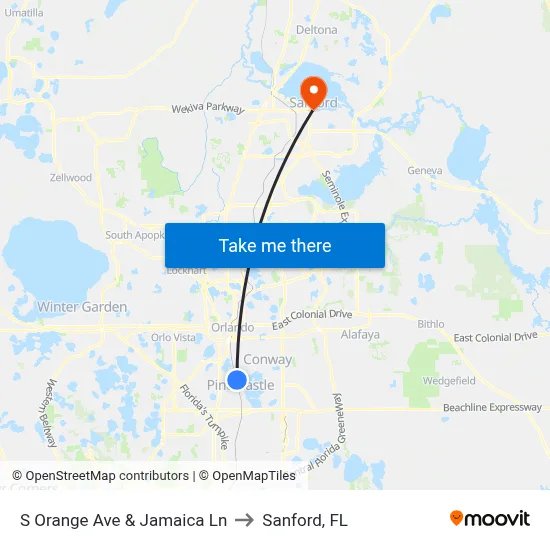 S Orange Ave & Jamaica Ln to Sanford, FL map