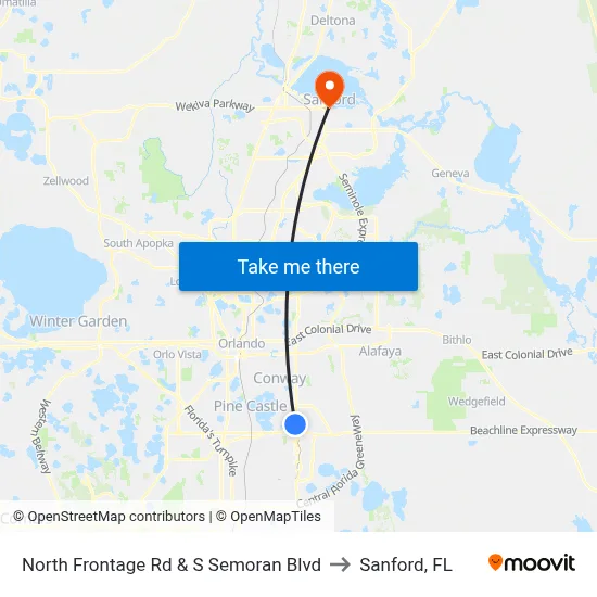 North Frontage Rd & S Semoran Blvd to Sanford, FL map