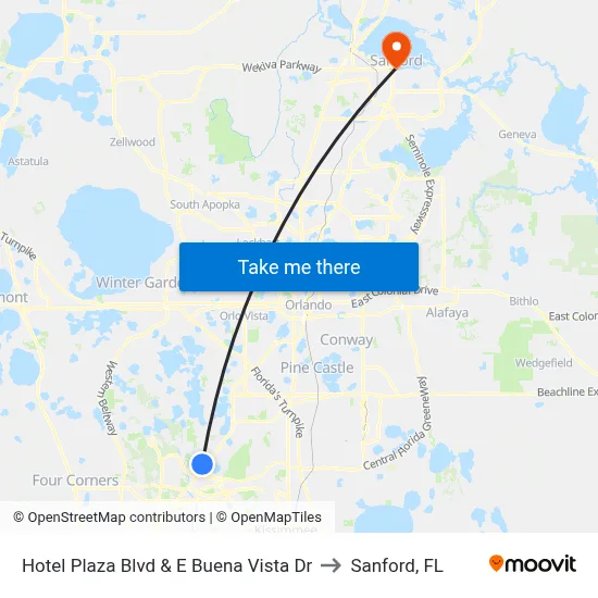Hotel Plaza Blvd & E Buena Vista Dr to Sanford, FL map