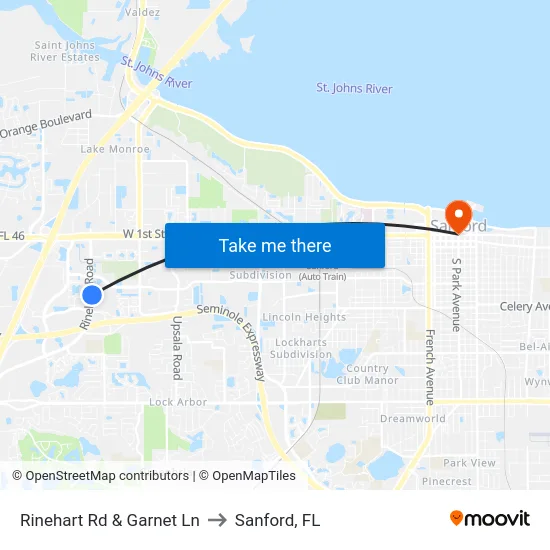 Rinehart Rd & Garnet Ln to Sanford, FL map