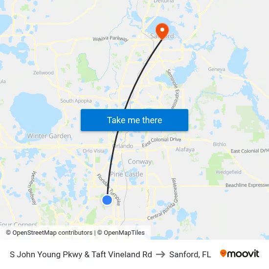 S John Young Pkwy & Taft Vineland Rd to Sanford, FL map