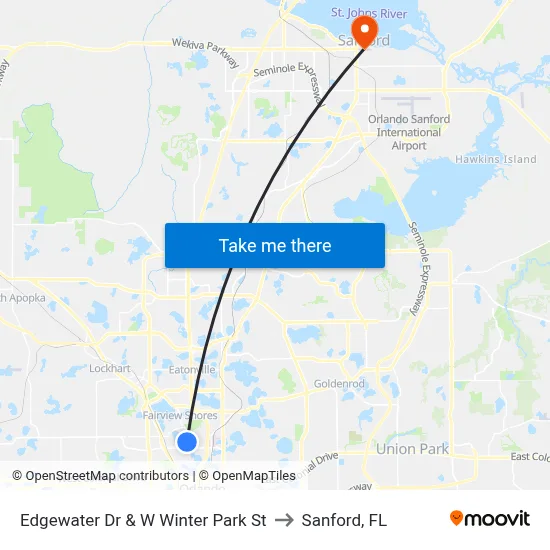 Edgewater Dr & W Winter Park St to Sanford, FL map