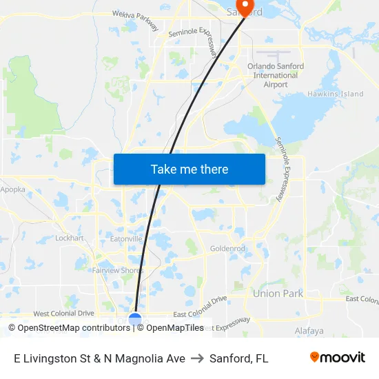 E Livingston St & N Magnolia Ave to Sanford, FL map