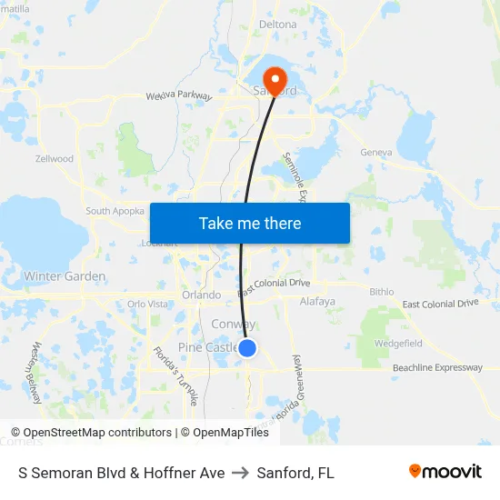 S Semoran Blvd & Hoffner Ave to Sanford, FL map
