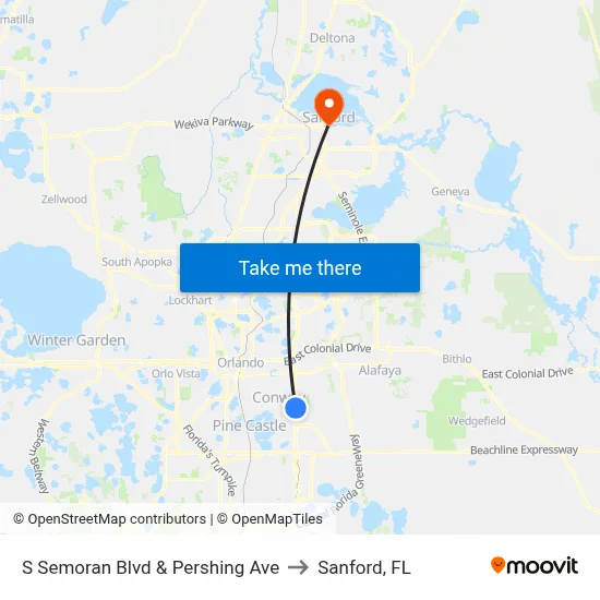 S Semoran Blvd & Pershing Ave to Sanford, FL map