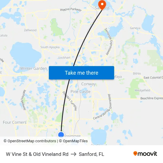 W Vine St & Old Vineland Rd to Sanford, FL map