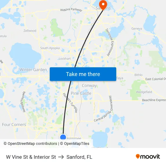 W Vine St & Interior St to Sanford, FL map