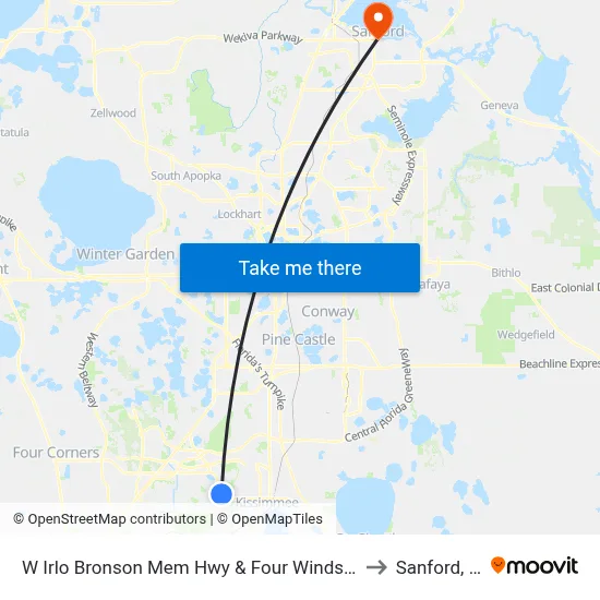 W Irlo Bronson Mem Hwy & Four Winds Blvd to Sanford, FL map