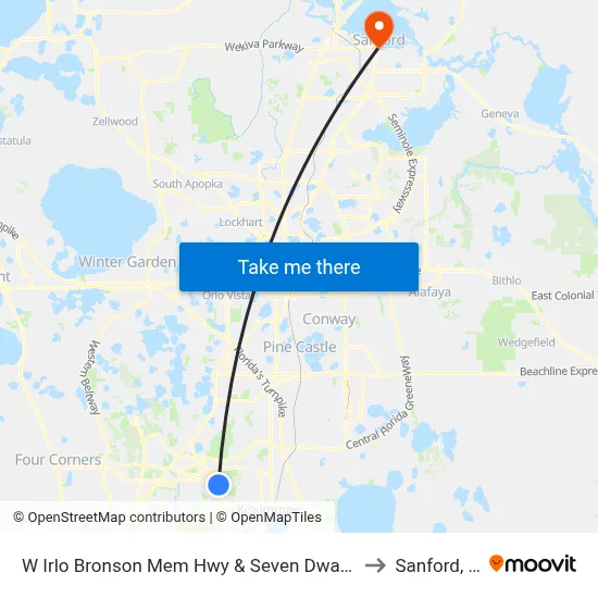 W Irlo Bronson Mem Hwy & Seven Dwarfs Ln to Sanford, FL map