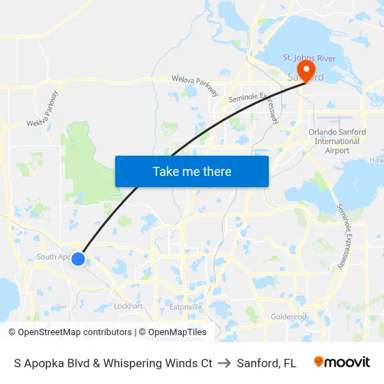 S Apopka Blvd & Whispering Winds Ct to Sanford, FL map
