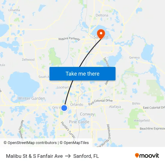 Malibu St & S Fanfair Ave to Sanford, FL map