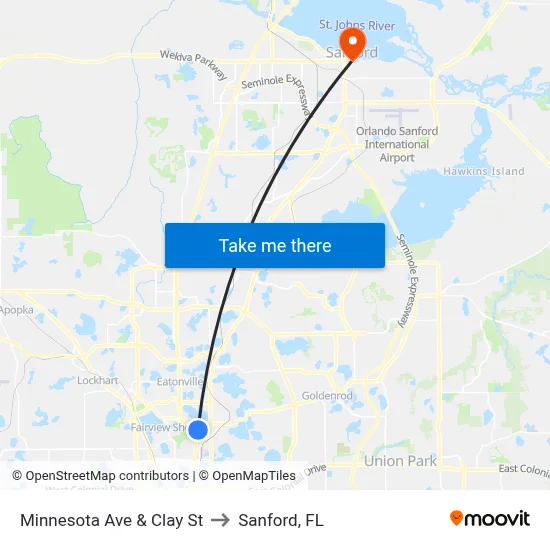 Minnesota Ave & Clay St to Sanford, FL map