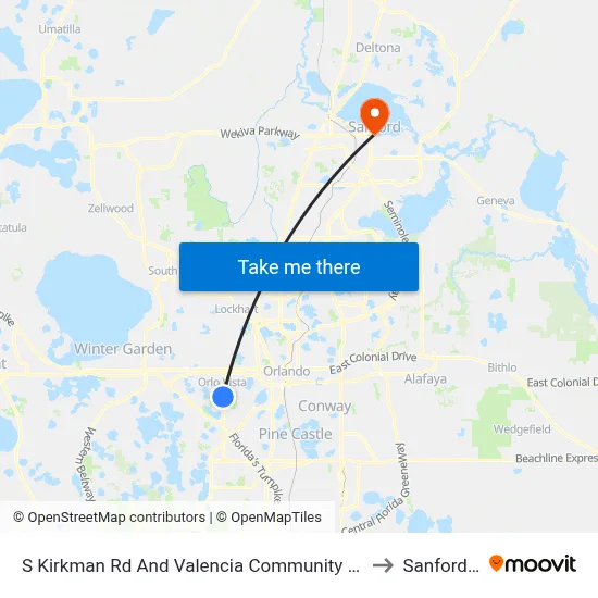 S Kirkman Rd And Valencia Community College Dr to Sanford, FL map
