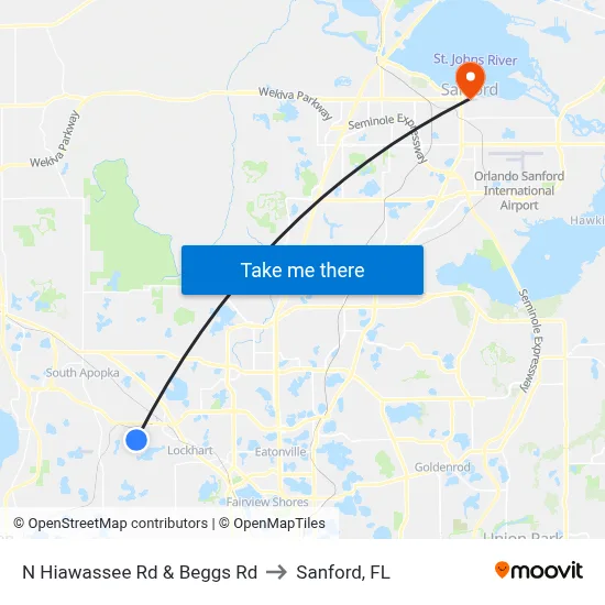 N Hiawassee Rd & Beggs Rd to Sanford, FL map