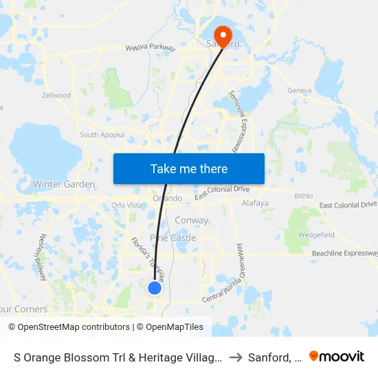 S Orange Blossom Trl & Heritage Village Ln to Sanford, FL map