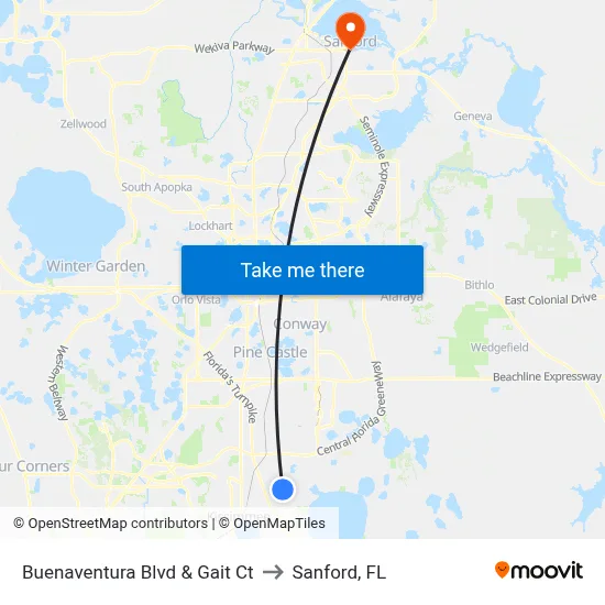 Buenaventura Blvd & Gait Ct to Sanford, FL map